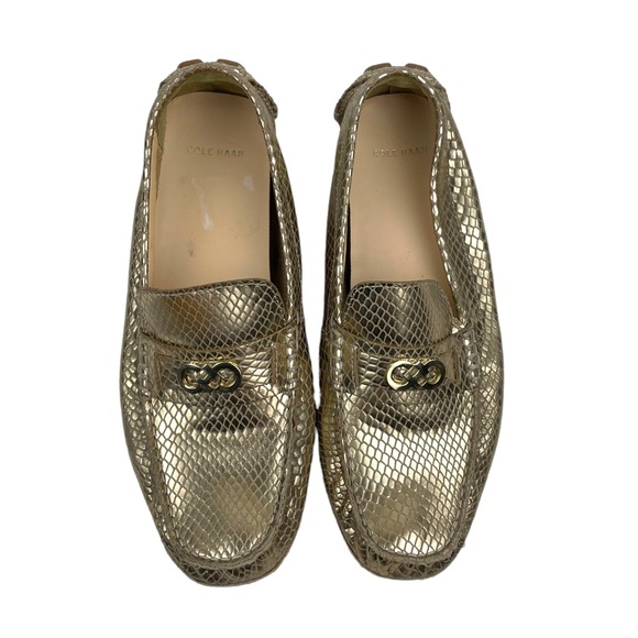 Cole Haan driving Loafers Shoes metallic gold Sz 8.5 - Picture 2 of 8